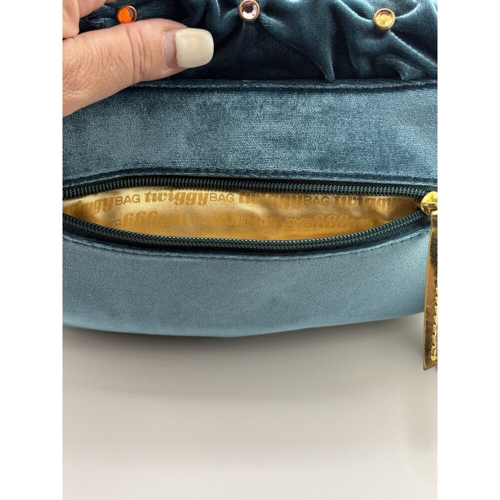 Twiggy London Velvet Bag With Colored Rhinestone Embellishments Teal - Picture 4 of 13